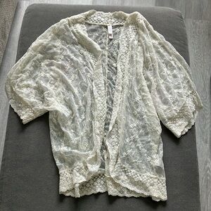 BOHO Elegant Floral Lace Kimono Cardigan Ivory Cream